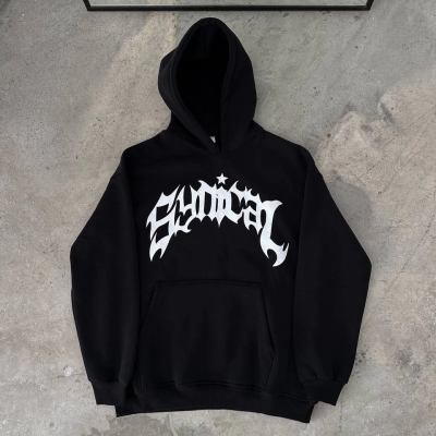 Kışlık Kapüşonlu Baskılı Oversize SweatShirt- Siyah -