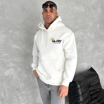 Kışlık Üç İplik Kapüşonlu SweatShirt - Beyaz -