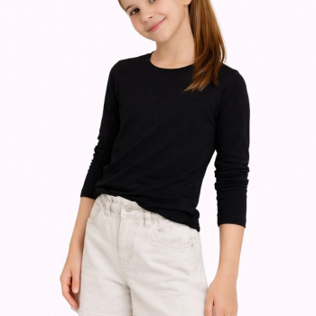 Kız Çocuk Basic Uzun Kollu Tişört Okul Günlük Rahat T-Shirt - Siyah