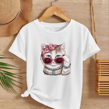 Kız Çocuk Bisiklet Yaka Baskılı T-Shirt - Beyaz