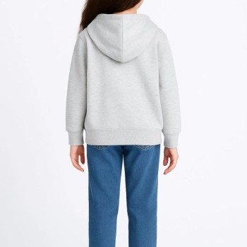 Kız Çocuk Kapüşonlu Kanguru Çepli Tam Fermuarlı Hırka SweatShirt - Gri