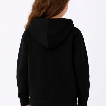 Kız Çocuk Kapüşonlu Kanguru Cepli Tam Fermuarlı Hırka Sweatshirt - Siyah