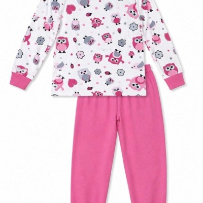 Kız Çocuk Premium Penye Baykuş Desenli Uzun Kollu Pijama Takımı 2-11 Yaş - Pembe