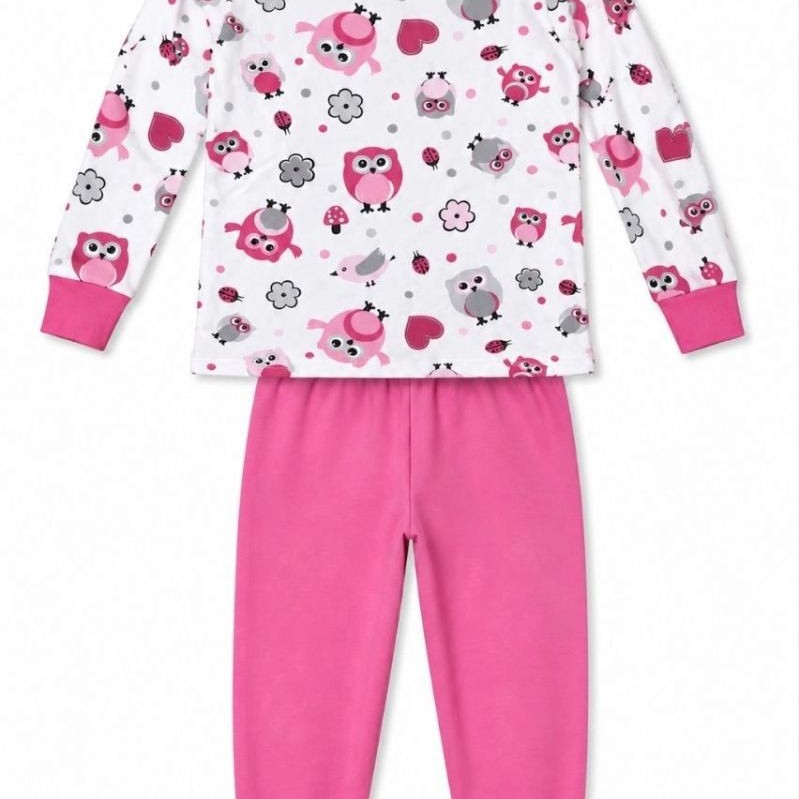 Kız Çocuk Premium Penye Baykuş Desenli Uzun Kollu Pijama Takımı 2-11 Yaş - Pembe