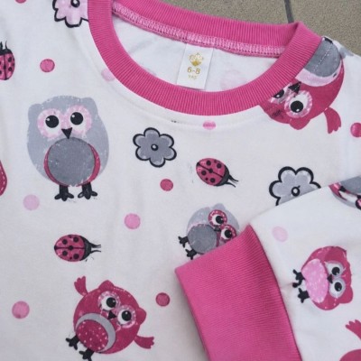 Kız Çocuk Premium Penye Baykuş Desenli Uzun Kollu Pijama Takımı 2-11 Yaş - Pembe