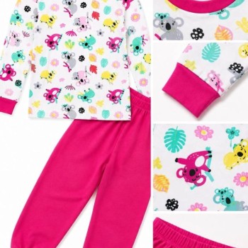 Kız Çocuk Premium Penye Koala Desenli Uzun Kollu Pijama Takımı 2-11 Yaş - Fuşya