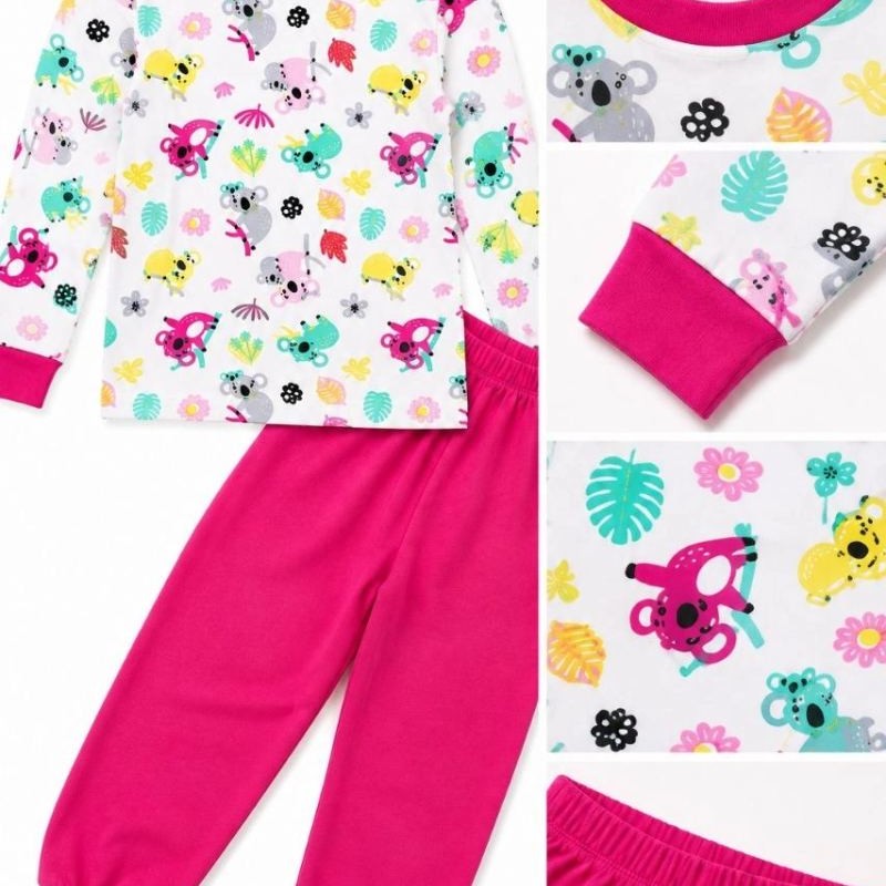 Kız Çocuk Premium Penye Koala Desenli Uzun Kollu Pijama Takımı 2-11 Yaş - Fuşya