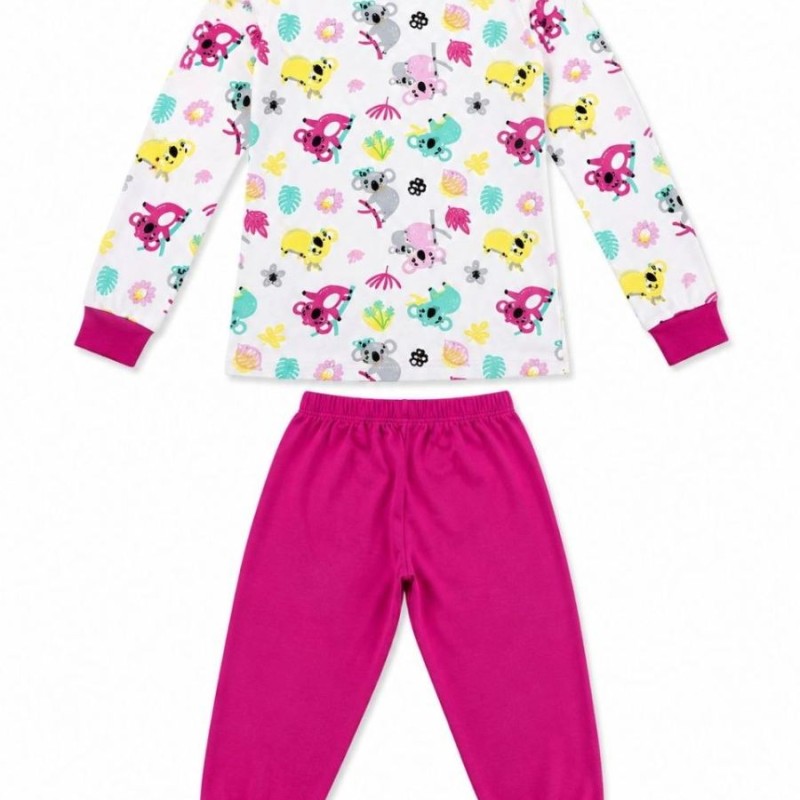 Kız Çocuk Premium Penye Koala Desenli Uzun Kollu Pijama Takımı 2-11 Yaş - Fuşya