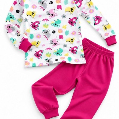 Kız Çocuk Premium Penye Koala Desenli Uzun Kollu Pijama Takımı 2-11 Yaş - Fuşya