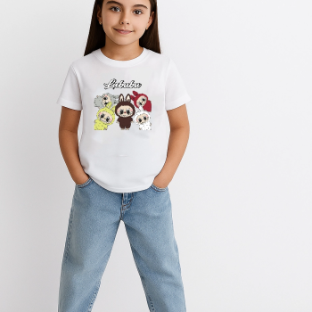 Kız Labubu Çocuk Baskılı T-Shirt - Beyaz