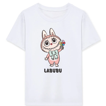 Kız Labubu Çocuk Baskılı T-Shirt - Beyaz