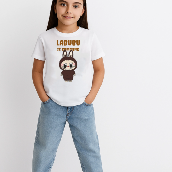 Kız Labubu Çocuk Baskılı T-Shirt - Beyaz