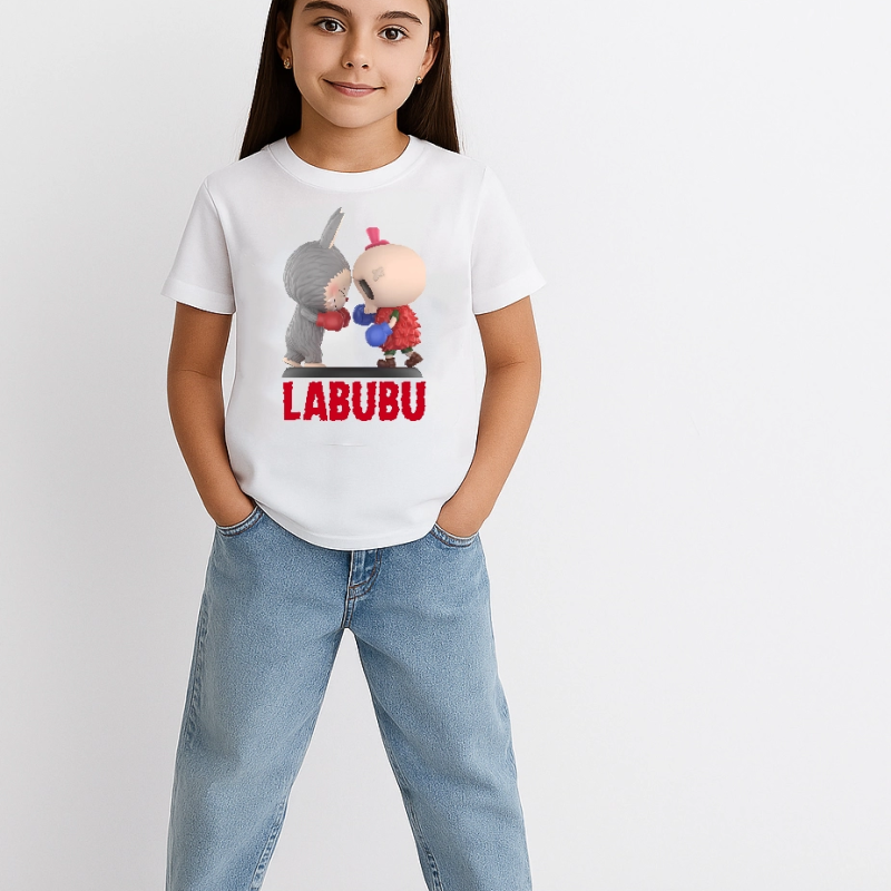 Kız Labubu Çocuk Baskılı T-Shirt - Beyaz