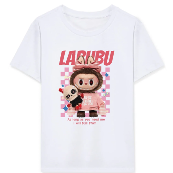Kız Labubu Çocuk Baskılı T-Shirt - Beyaz