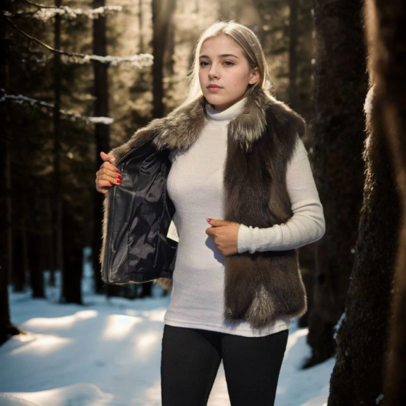 Kolsuz Fermuarlı Yelek - Kahve -