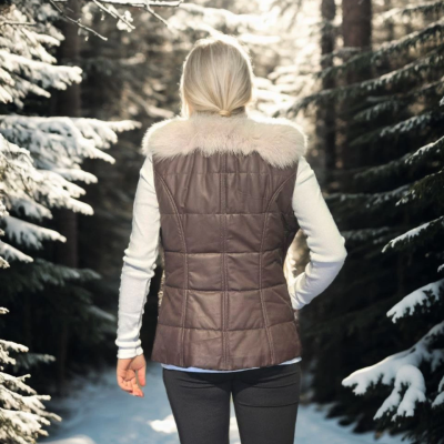 Kolsuz Fermuarlı Yelek - Kahve -