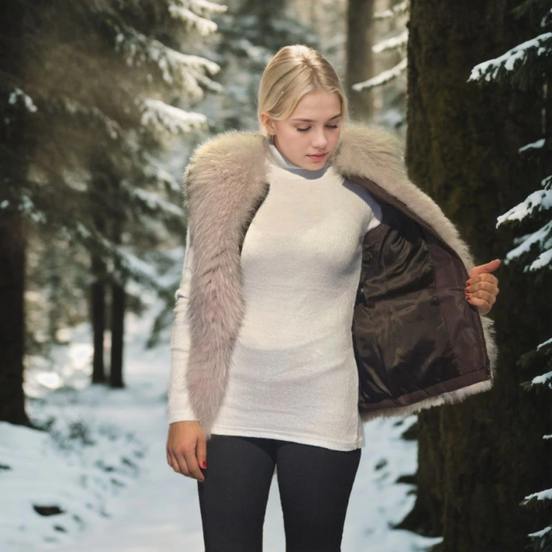 Kolsuz Fermuarlı Yelek - Kahve -