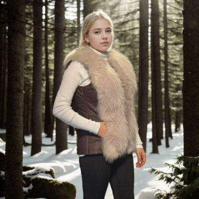 Kolsuz Fermuarlı Yelek - Kahve -