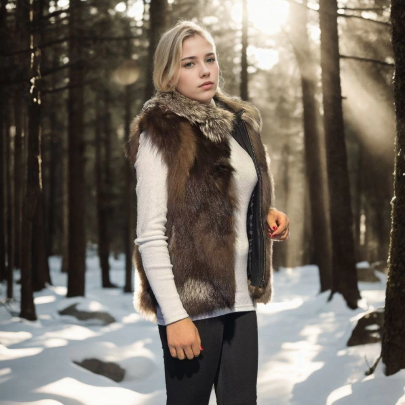 Kolsuz Fermuarlı Yelek - Kahve -