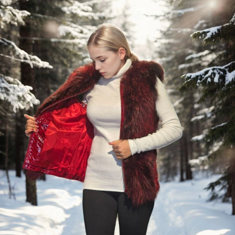 Kolsuz Fermuarlı Yelek - Kırmızı -