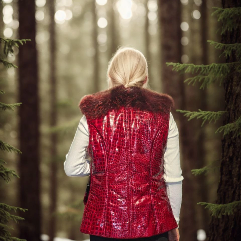 Kolsuz Fermuarlı Yelek - Kırmızı -