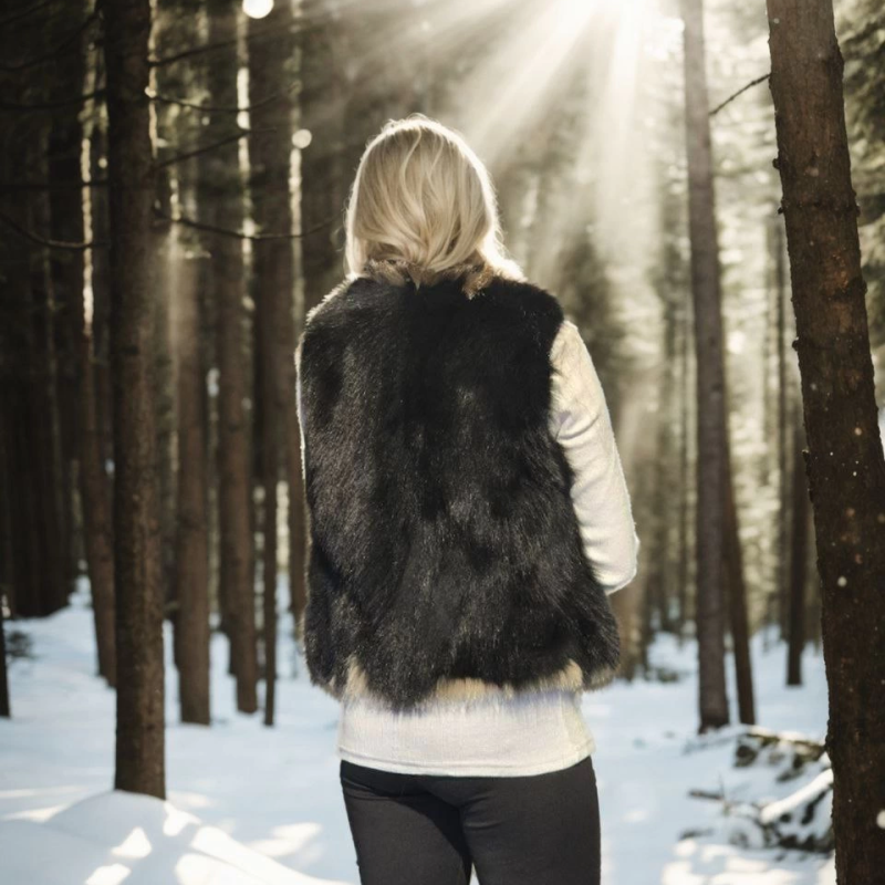 Kolsuz Fermuarlı Yelek - Siyah -