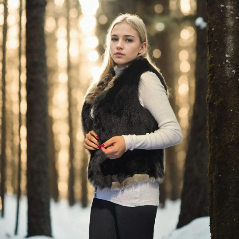 Kolsuz Fermuarlı Yelek - Siyah -