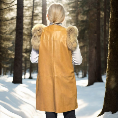 Kolsuz Hakiki Deri Kürk - Hardal -