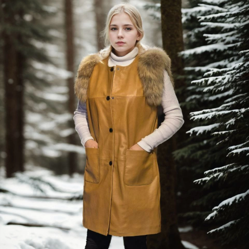 Kolsuz Hakiki Deri Kürk - Hardal -