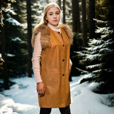 Kolsuz Hakiki Deri Kürk - Hardal -