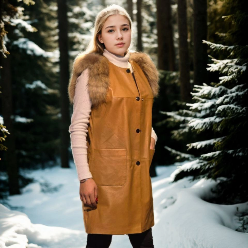 Kolsuz Hakiki Deri Kürk - Hardal -