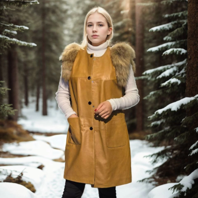 Kolsuz Hakiki Deri Kürk - Hardal -