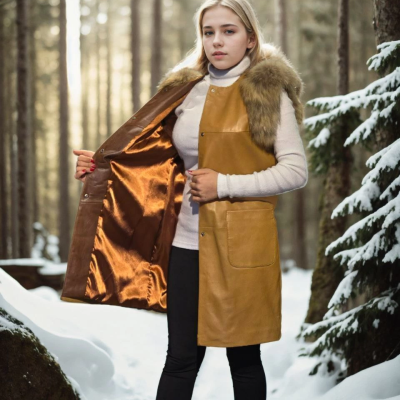 Kolsuz Hakiki Deri Kürk - Hardal -