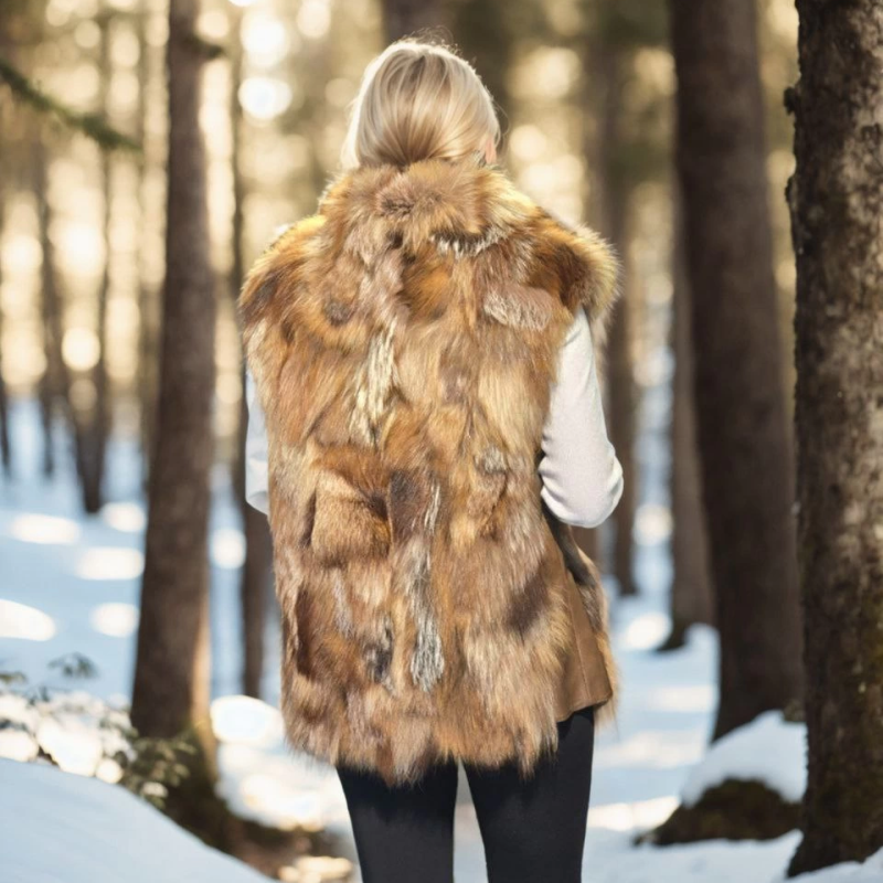 Kolsuz Hakiki Deri Kürk - Kahve -