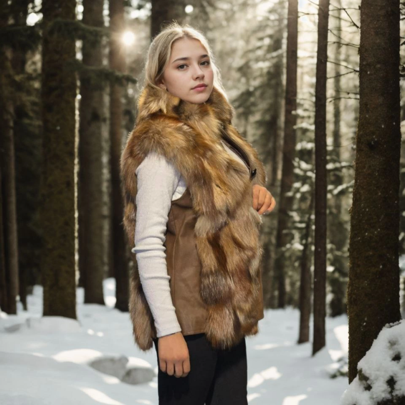 Kolsuz Hakiki Deri Kürk - Kahve -