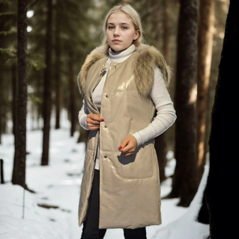 Kolsuz Hakiki Deri Kürk - Krem