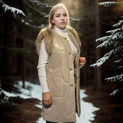 Kolsuz Hakiki Deri Kürk - Krem