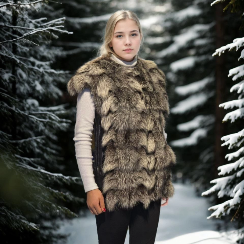 Kolsuz Hakiki Deri Kürk - Siyah -