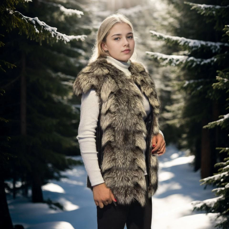 Kolsuz Hakiki Deri Kürk - Siyah -