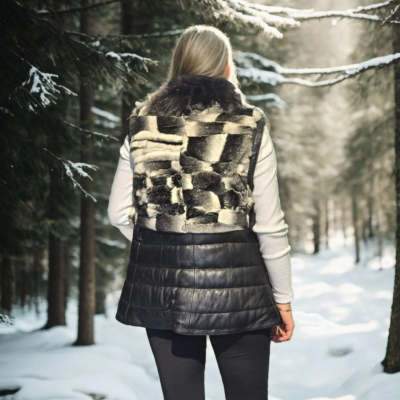 Kolsuz Hakiki Deri Kürk - Siyah -