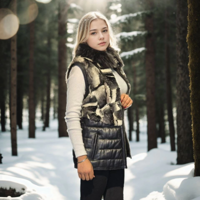 Kolsuz Hakiki Deri Kürk - Siyah -