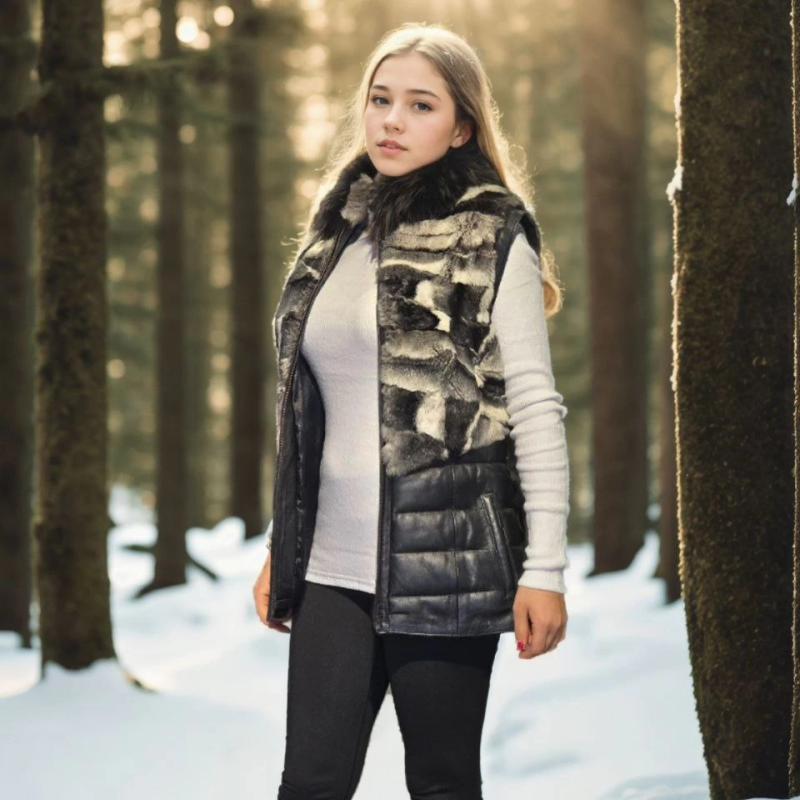 Kolsuz Hakiki Deri Kürk - Siyah -