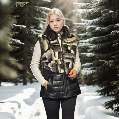 Kolsuz Hakiki Deri Kürk - Siyah -