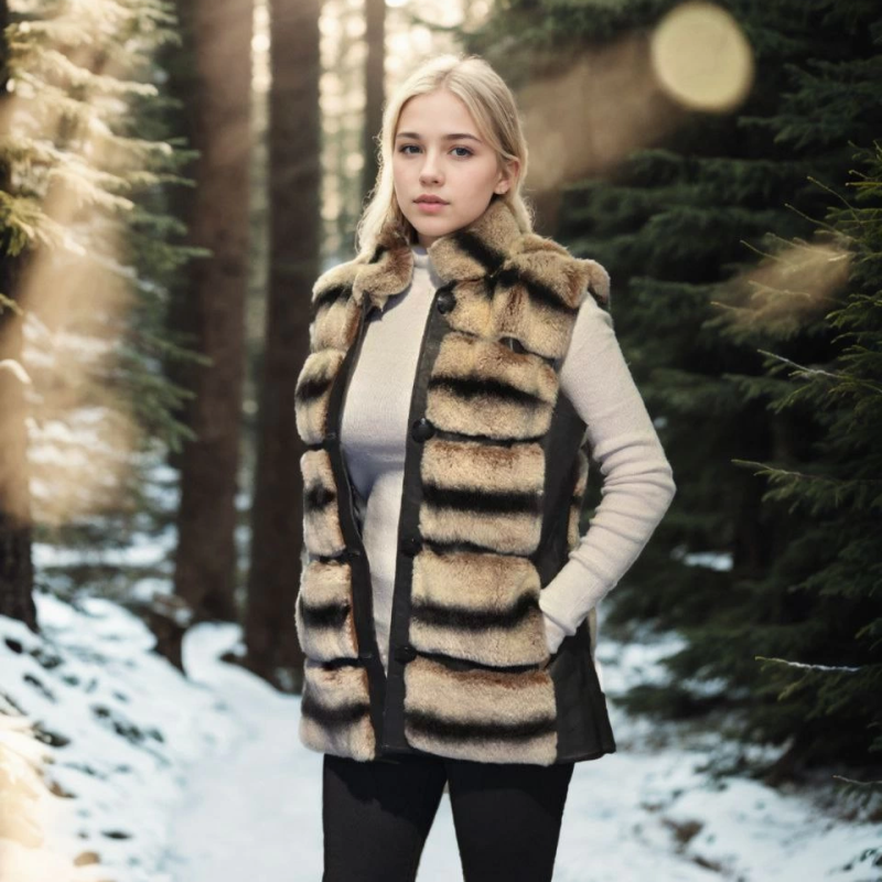 Kolsuz Hakiki Deri Kürk - Siyah -