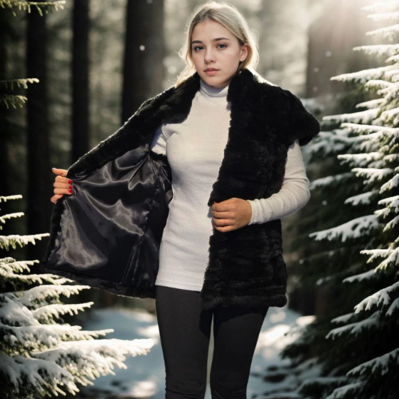 Kolsuz Hakiki Kürk - Siyah -