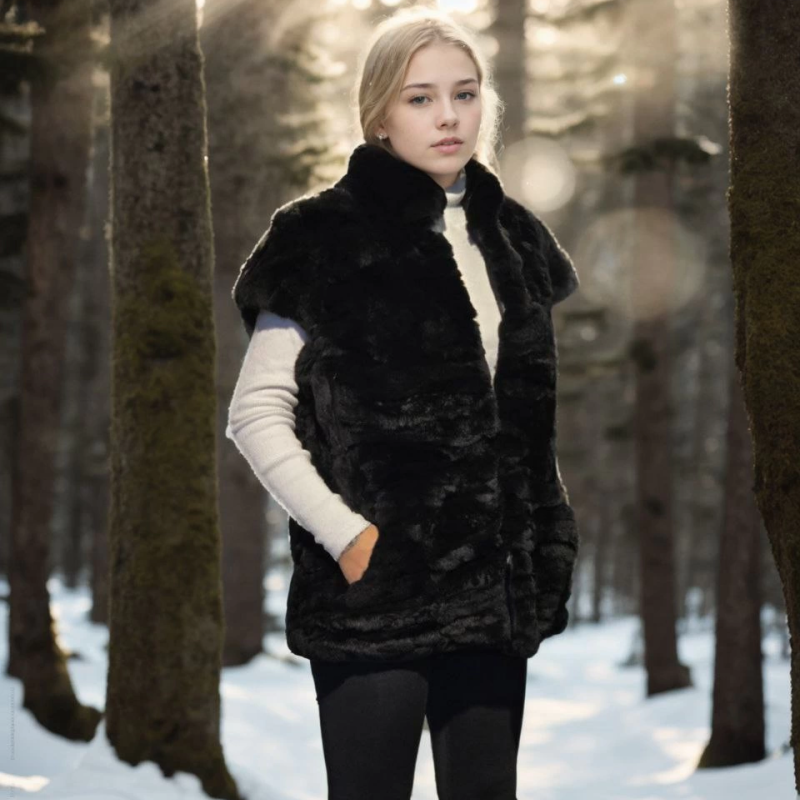 Kolsuz Hakiki Kürk - Siyah -