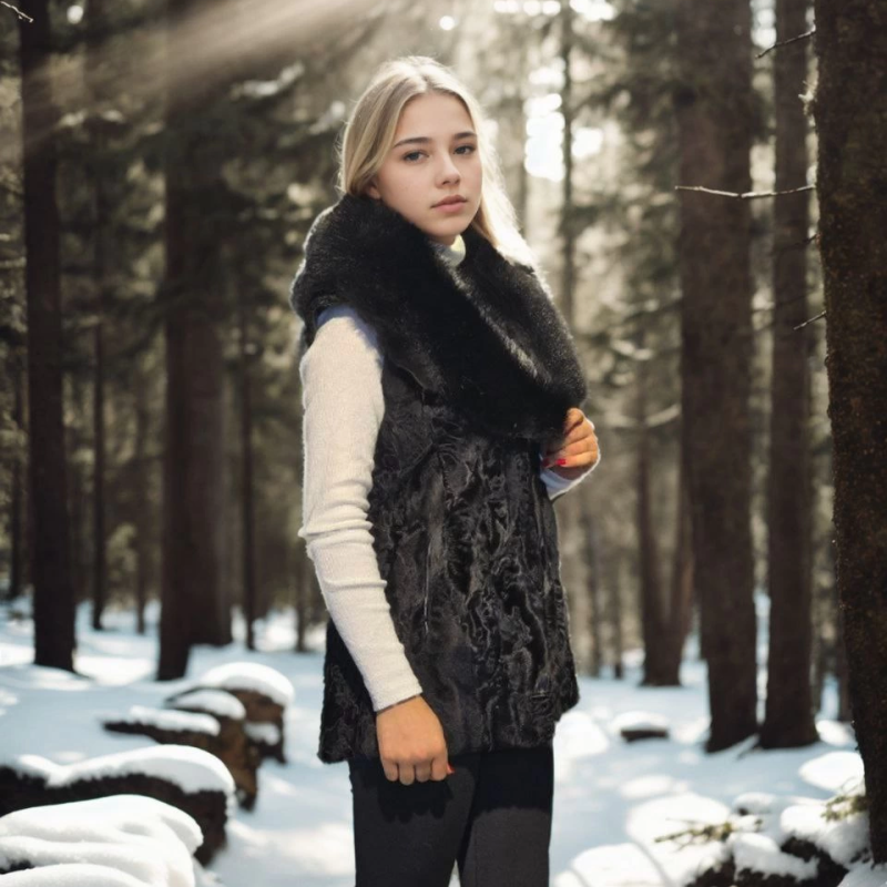 Kolsuz Hakiki Kürk - Siyah -