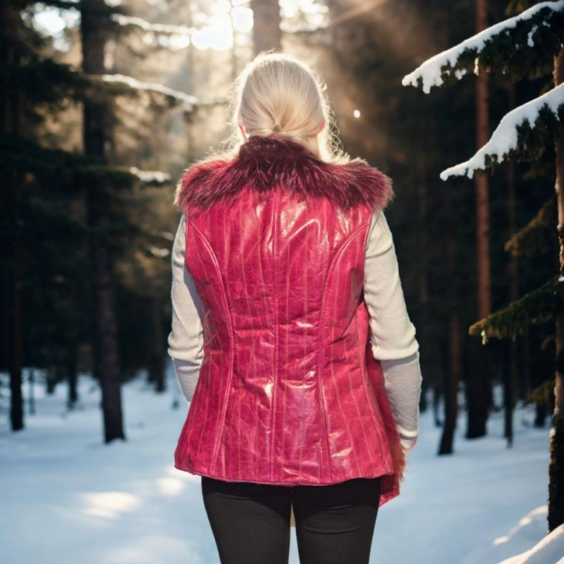 Kolsuz Hakiki Yelek - Fuşya -