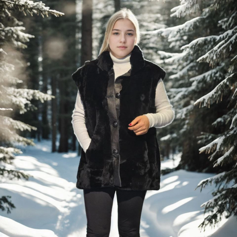 Kolsuz Hakiki Yelek - Siyah