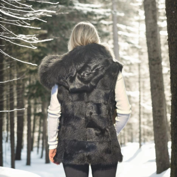 Kolsuz Kapüşonlu Yelek - Siyah -